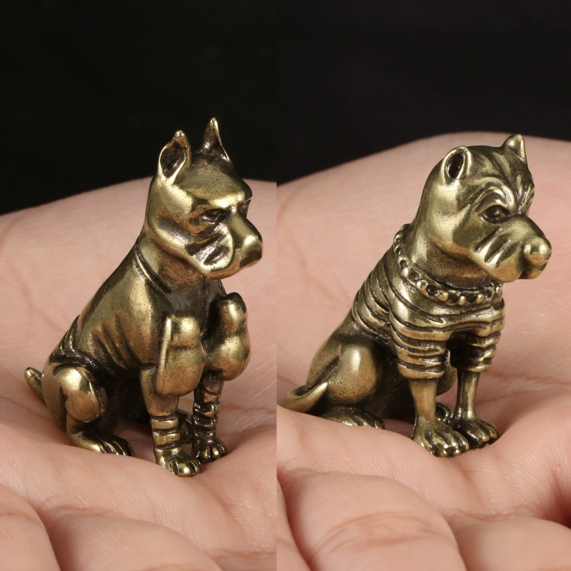 Vintage Collectible Christmas Ornaments - تمثال كلب بيتبول من النحاس الصلب
