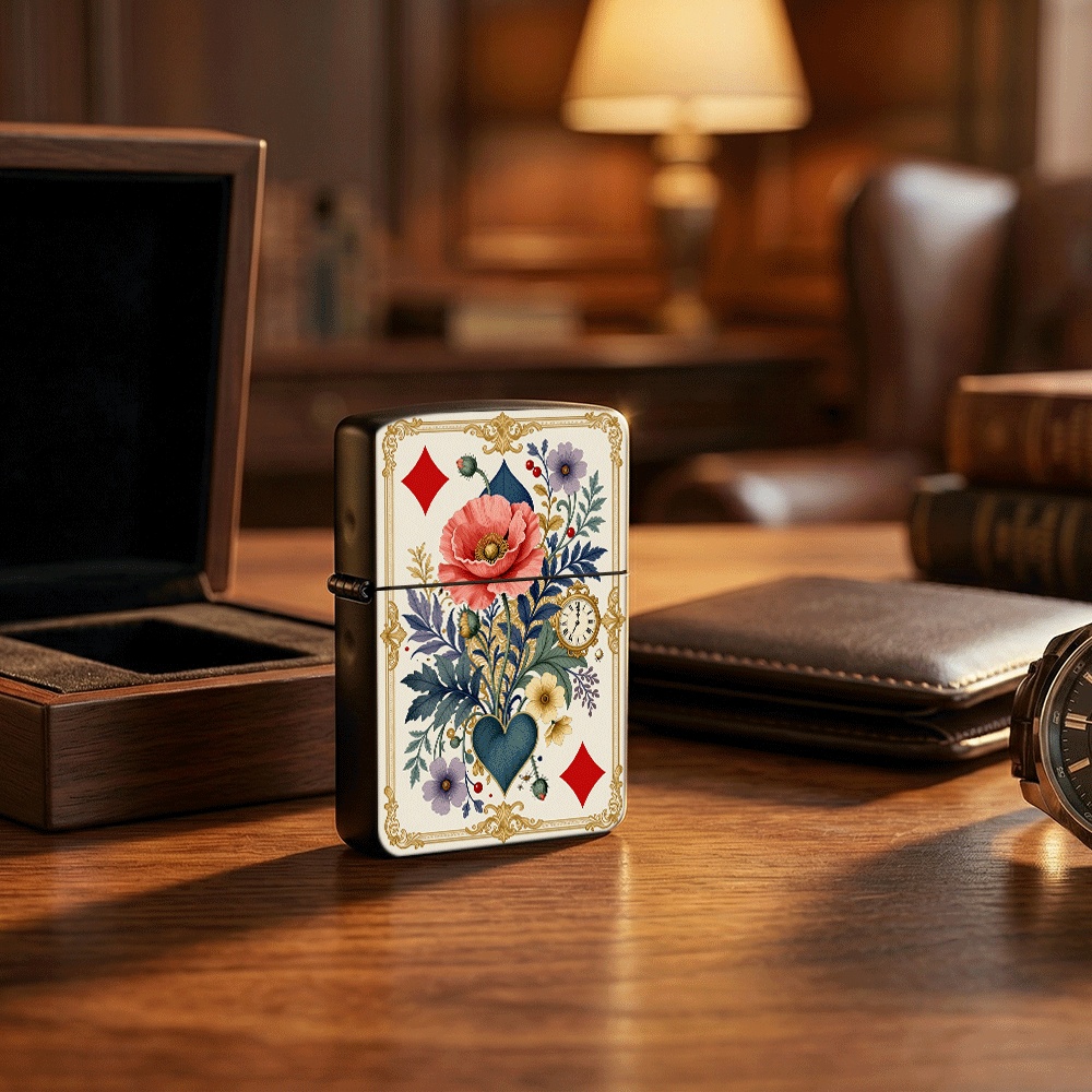 Vintage Collectible Playing Cards - ولاعة بغطاء قابل للفتح بتصميم بطاقات