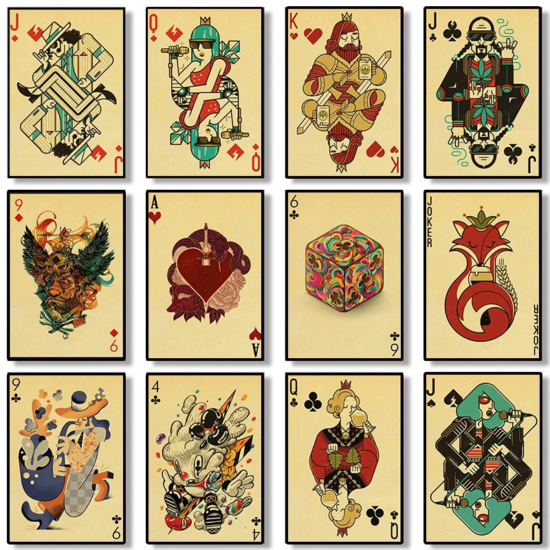 Vintage Collectible Playing Cards - ملصق قماشي عتيق بتصميم مجموعة نورديك