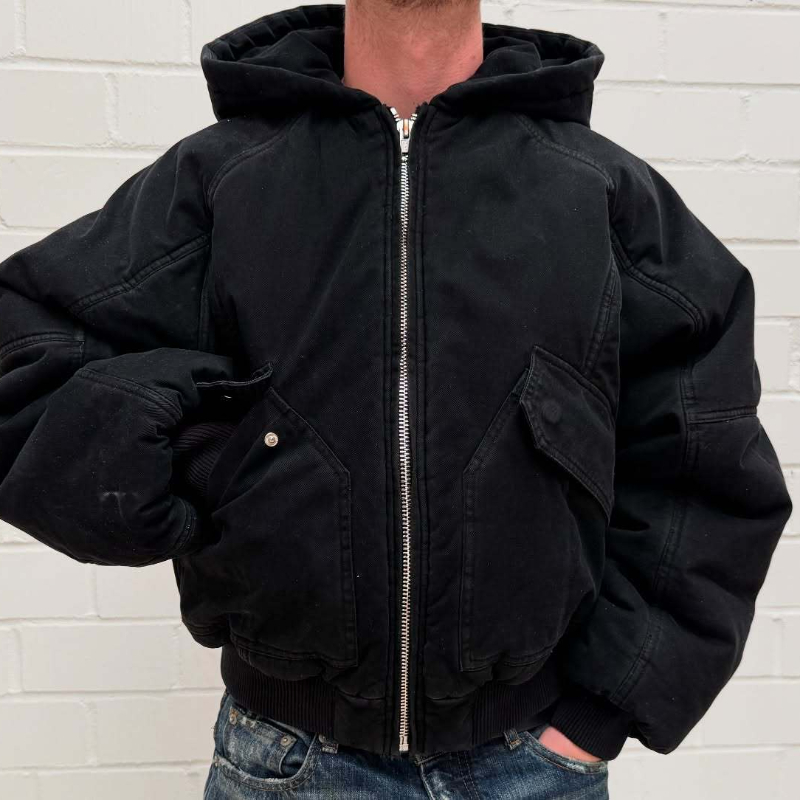 Vintage Zip Hoodie - جاكيت بومبر رجالي واسع من القماش
