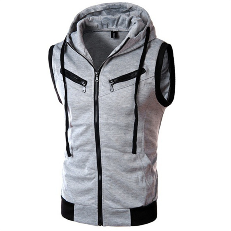 Vintage Zip Hoodie - جديد الرجال مقنعين سترات بلا أكمام