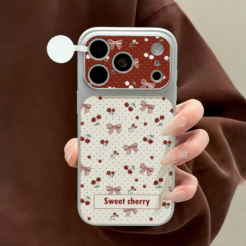 Camera Leather Case - جراب هاتف جلدي بتصميم فيونكة الكرز