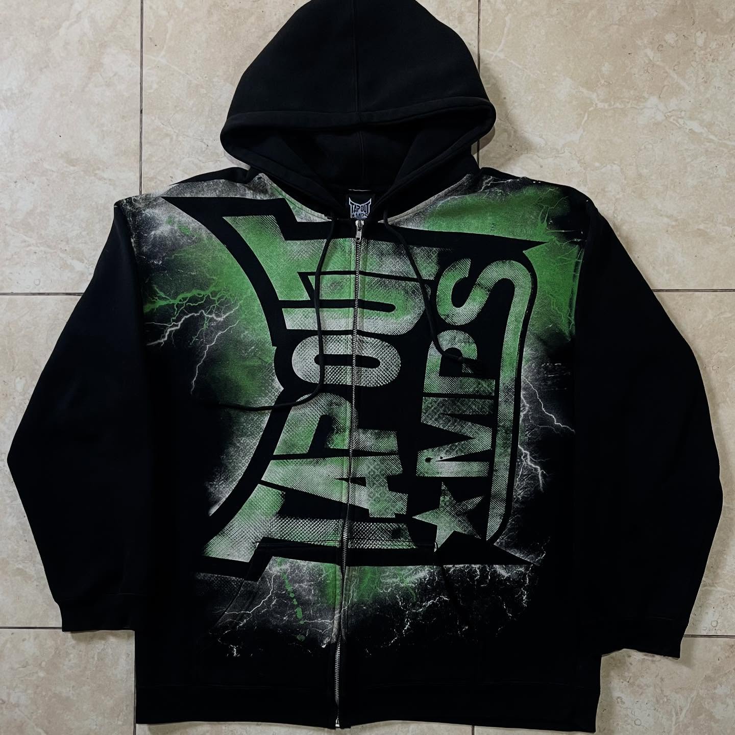 Vintage Zip Hoodie - خمر الأخضر Tapout طباعة قلنسوة بسحاب