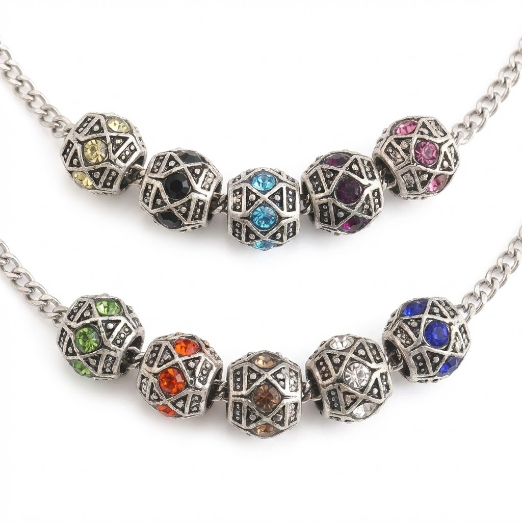 Vintage Jewelry Collection - 10 قطع من الخرز المعدني الفضي