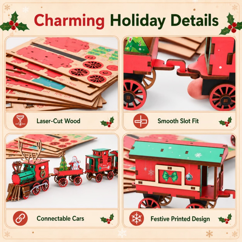 مجموعة قطار خشبي جديدة لعيد ال - مراجعة Vintage Collectible Christmas Ornaments وسعره