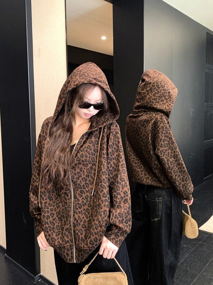 المرأة Y2K ليوبارد هوديس الشار - مراجعة Vintage Zip Hoodie وسعره